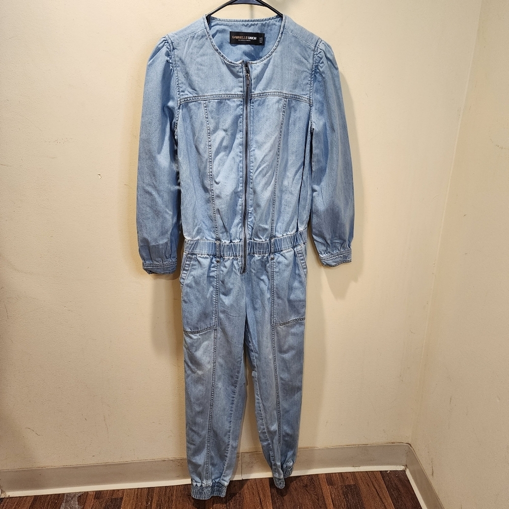 GABRIELLE UNION By New York & Co. Light Blue Denim Jumpsuit XS - Picture 3 of 12